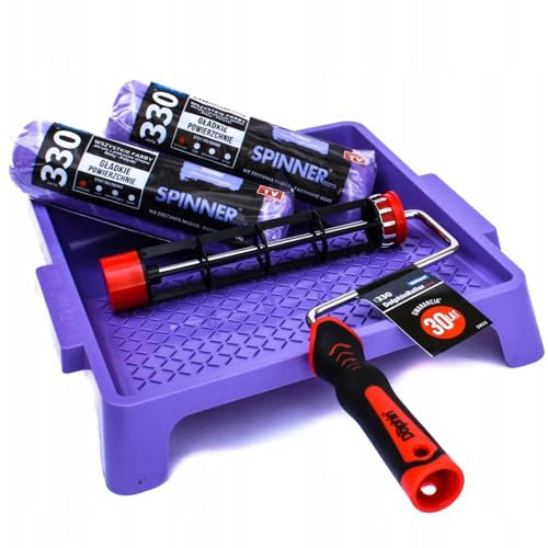 Malerset 4 tlg: 2x Farbroller Spinner 25cm/9mm - 1 x Roller-Griff - 1 x Farbwanne (32,5cmx34cm) - Streichsets für Wandfarbe -Farbzubehör Made in EU