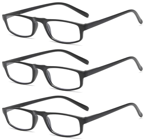 Lanomi 3er Pack Schmal Lesebrille Herren Damen Blaulichtfilter Lesehilfe Rechteckig Sehhilfe Federscharniere Anti Blaulicht Brille mit Sehstärke 3 Stück Schwarz Lesebrillen 3.0