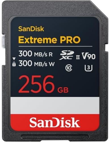 SanDisk Extreme Pro 256 GB SDXC Tarjeta, UHS-II, Velocidad de Lectura con hasta 300 MB/s, Velocidad de Escritura 300 MB/s, V90, Grabación de vídeo en 8K cinematográfica