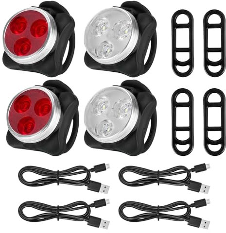 Bike Light Set, USB Rechargeable Bike Lights Front and Back Ultra Bright Cycling Headlight Front and Rear Taillight Light with Cables Waterproof LED for Road Mountain Day Night Cycling Safety(4Pcs)