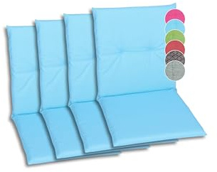GO-DE Textil Bequeme und attraktive Polsterauflagen für Niederlehner-Gartenstühle (4er-Set, Uni blau, Niederlehner)