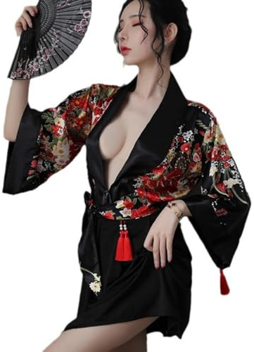 YEBAODUO Kimono japonés para mujer, sexy, tradicional, lencería Yukata, disfraz de pijama