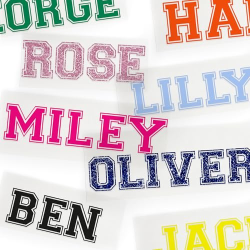 Personalised Iron-On Name | Name Heat Transfer | Glitter & Matte HTV Vinyl Transfer | DIY Custom American College Style Font Decal