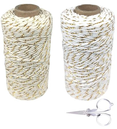 XSDSLS Ficelle de Coton Corde, 100 m Ficelle Coton Noël Cordelette Bicolore, 2MM Ficelle Cadeau Decorative Cordes pour Pâtisserie,Jardinage,Travaux Manuels,DIY Emballage Cadeau de Noël (Set2)