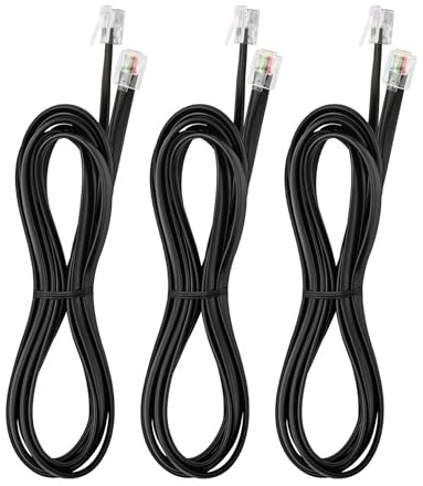 Vthahaby 6.6 FT - 3Pack RJ12 Phone Cable 6P6C, Black, Male to Male Straight Wired for Both Data and Voice Signal Transmission for Telephone Cord, Fax, DSL Modem, Printer, Radio