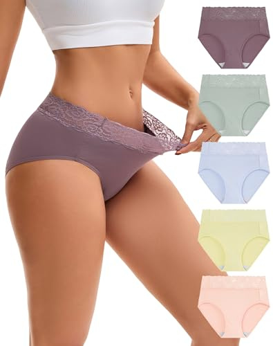INNERSY Bragas Encaje Mujer Algodon, 44, 4 Colores Claros/1 Morado Oscuro