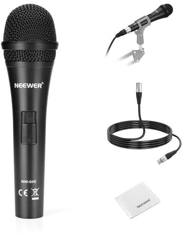 NEEWER NW-040 Microphone Dynamique cardioïde avec câble XLR, Coque métallique Rigide, Chiffon Nettoyage, Microphone unidirectionnel pour Instruments de Musique, Discours en Public et Streaming