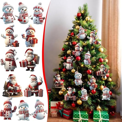 Addobbo Natalizio 12 Pezzi Pupazzo di Neve Ornamento Addobbi Albero di Natale Particolari Decoro Natalizio per Alberi di Natale, Finestre, Ghirlanda