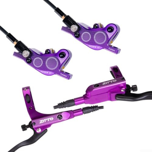 Honseadek Set di freni a disco idraulici per mountain bike, design a 4 pistoni con lega di alluminio, tubo dell'olio anteriore 80 cm, posteriore 145 cm, compatibile con cuscinetti MJ-01F (viola)