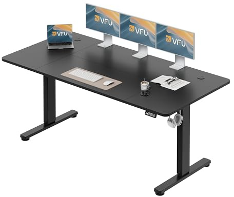 VFU Höhenverstellbarer Schreibtisch mit Speichertasten, 180 x 80 cm | Schreibtisch elektrisch mit Haken, 73–118 cm stufenlos verstellbar, Einfache Montage Stehpult, Computertisch für Homeoffice
