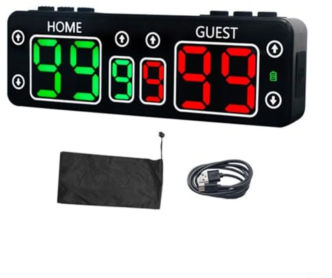 Gdfnmogo Marcador electrónico LED para baloncesto, fútbol, rugby con batería recargable y parte trasera magnética, 6 botones de goma + 4 botones táctiles, pantalla de puntuación 0-99 (negro)