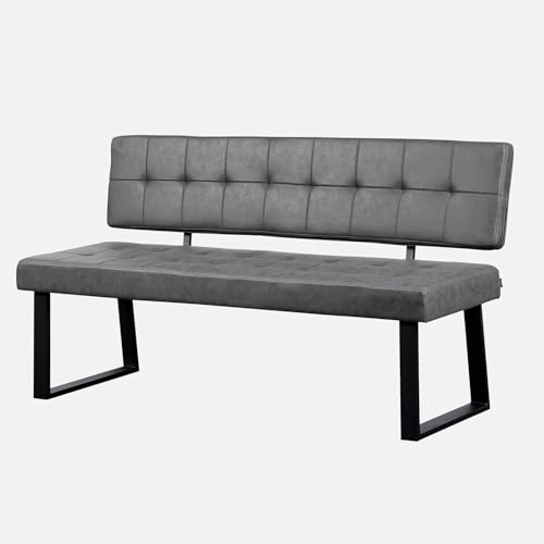 B&D home Sitzbank Sigfrid - Eckbank Esszimmer Mit Lehne, Sitzbank Flur, Pflegeleichter Bezug in Leder Optik in Dunkel Grau, Kaltschaum-Polsterung, Für Esszimmer, Küche & Flur, 160 cm