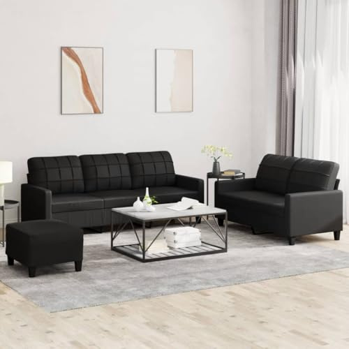 Generisch 3-TLG. Sofagarnitur mit Kissen Schwarz Kunstleder,Möbel,Sofas,57.85KG,3201383