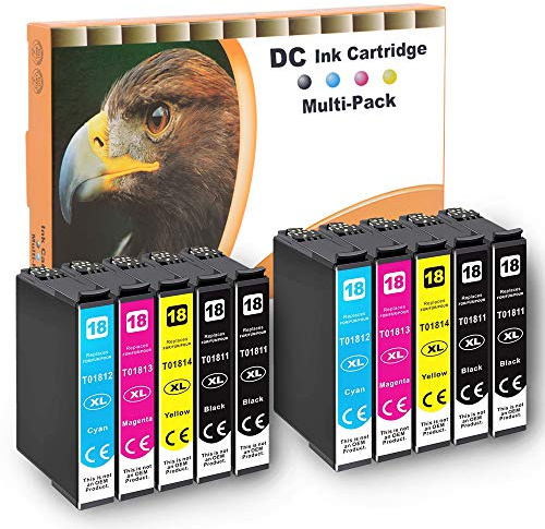 D&C 10x Druckerpatronen Kompatibel für Epson 18 18XL Expression Home XP-102 XP-202 XP-205 XP-212 XP-215 XP-225 XP-302 XP-305 XP-312 XP-315 XP-322 XP-325 XP-402 XP-405 XP-412 XP-415 XP-422 XP-425