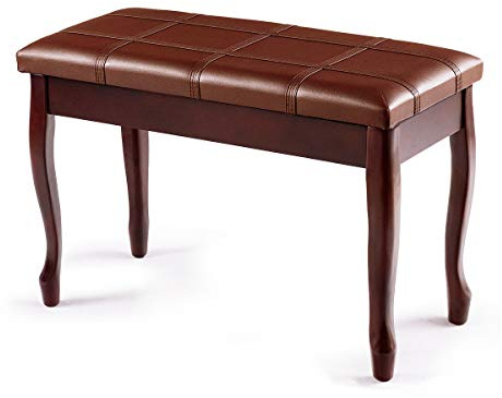 COSTWAY Panca per Piano Sgabello Panca Pianoforte, Cuscino Imbottito, con Scomparto di Immagazzinaggio, Costruzione in Legno Massiccio Rigido (Marrone)