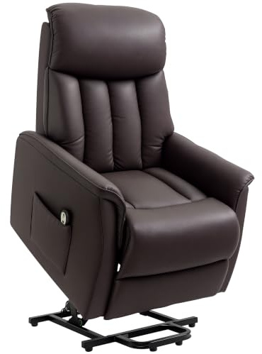 HOMCOM Relaxsessel Elektrisch Fernsehsessel mit Aufstehhilfe Braun | Fernsehsessel, TV Sessel mit Fußteil, Seitentasche, Fernbedienung, für Wohnzimmer, bis 150 kg, Kunstleder