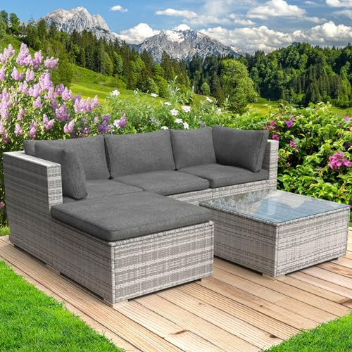 BRAST Gartenmöbel Lounge Set | 4-5 Personen viele Modelle & Farben | inkl. extra Dicke Kissen | Outdoor Loungemöbel Sitzgruppe Essgruppe Garnitur | Royal Grau