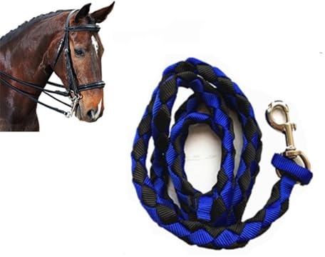 Reitführungsseil, 1 Stück, für Reisen, stabiles Feld, starke Baumwolle, 2 m, einfache Clip-Haken, Blau und Schwarz, 2 m