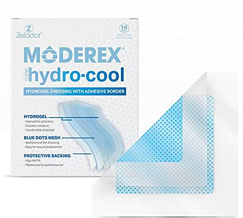Moderex Hydrocool Apósitos de hidrogel para heridas secas, quemaduras secundarias y tejido necrótico rehidratante (15 x 15 x 10 cm con borde)