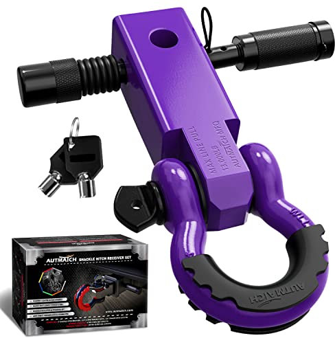 AUTMATCH Receptor de Enganche de grillete de 2 Pulgadas con grillete de Anillo en D de 3/4 Pulgadas y Pasador de Bloqueo de Enganche de Remolque de 5/8 Pulgadas, Resistencia a la Rotura de 45 Libras,