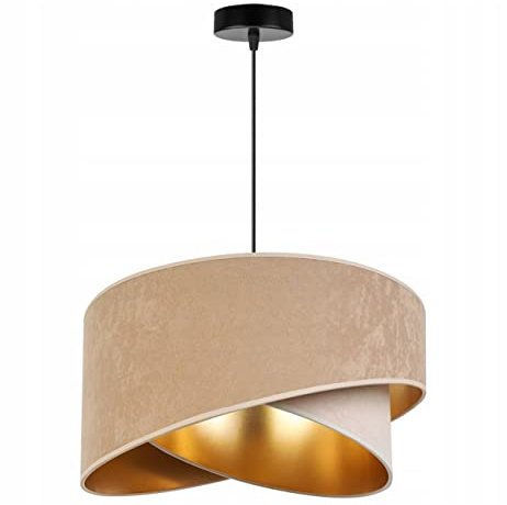 Light-Home Milano Lampadario a Sospensione - Lampadario Industriale per Soggiorno Camera da Letto e Cucina - Lampade a Sospensione in Metallo e con Paralume di Velluto - E27 - Beige e Crema