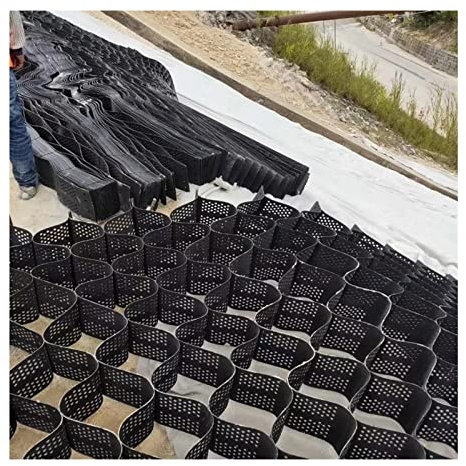 QWEASDF 5 cm/2 in Kiesgitter, Kiesmatten, HDPE-Geo-Gitter, Waben-Geocell mit Ablauflöchern, Bodenwabe Geoweb für Schlamm/Beton/Granit/Kies, Kies-Stabilisator-Gitter,5 * 10m(16.4 * 32.81ft)
