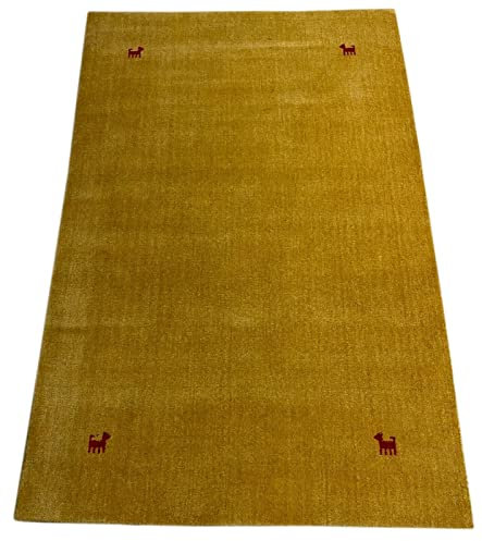Orientmatta Gabbeh handvävd matta 100 % ull handloom bro golvmattor (mått: 200 x 300 cm, färg: guld)