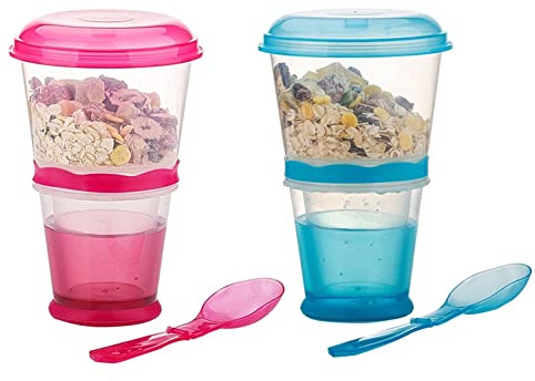KorhLeoh Cereal On The Go, Cup Container Breakfast Drink Milk Cups Portable Yogurt and Travel To-Go Food Containers Storage With Straw(Pink)
