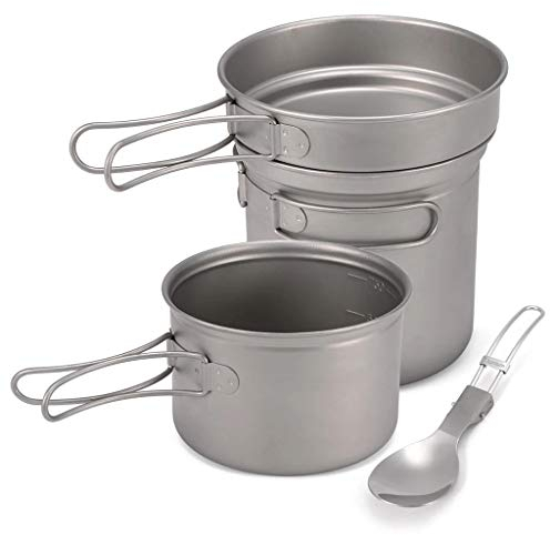Camping Titan Kochgeschirr Set 1000ml 750ml Topf Pfanne Löffel Set für Outdoor Camping Wandern Rucksackreisen Picknick Kochgeräte