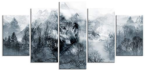 decomonkey Tableau Acoustique Montagnes Animaux 200x100 5 Pièces