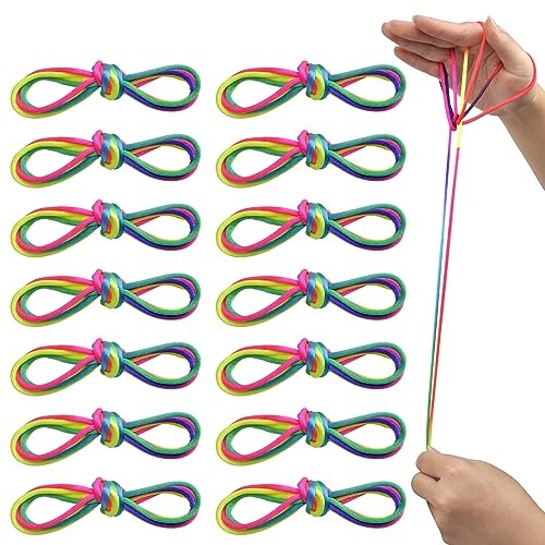 14 Stück fadenspiel fingerspiel Finger Twist Fadenspiel, 160cm Regenbogen Fingerspiel Fingertwist Fadenspiel Fingerspiel mitgebsel Kindergeburtstag Fingerspiel für Jungen und Mädchen ab 5 Jahre