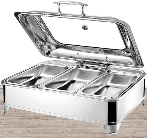Chafing Dish Elektrisch Speisenwärmer für Partys und Buffets, Elektrisch Warmhaltebehälter Essen mit Klarglasabdeckung, Buffetwärmer - Einstellbare Temperatur (0-85℃)(Size:GN1/3)