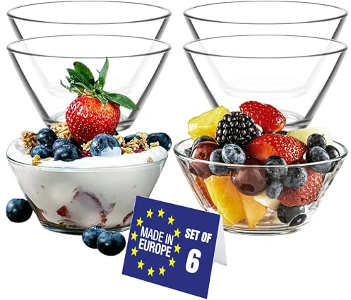 LAV Cuencos para Postres Cristal Set 6, 345ml SIN PLOMO Copas Postre Cristal Cuencos Aperitivos, Tazones para Salsas, Ensaladera de Vidrio, Ensaladier, Tazas para Postres, Glass Bowls