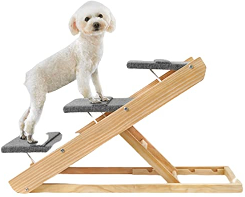 Verstellbare Haustier-Kletterleiter, 3/4-lagige Rampen-Hundetreppe aus Holz, geeignet für Hochbett oder Sofa, Hunde-/Katzenleiter, langlebig (75 * 43 * 7.5cm)
