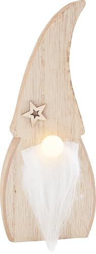 VBS Holz-Wichtel mit LED-Nase 3-teilig Holz-Dekoration unbemalt furniert einseitig dekoriert MDF-Holz Kunststoff Weihnachten 2.0 cm Stärke 15 cm