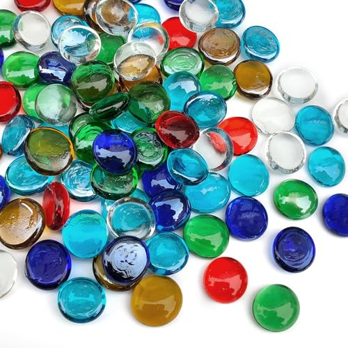 FANTIAN 1LB Flat Glass Pebble for Vase,100 Pcs Glass Gem Stone for Aquarium