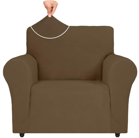 Ystyle Weicher Elastisch Sofabezug 1 Sitzer, Braun | Sofaschoner Rutschfest, Universaler Couch Überzug mit Armlehnen, Moderne Sofa Cover, Waschbarer Sofahusse für Wohnzimmer