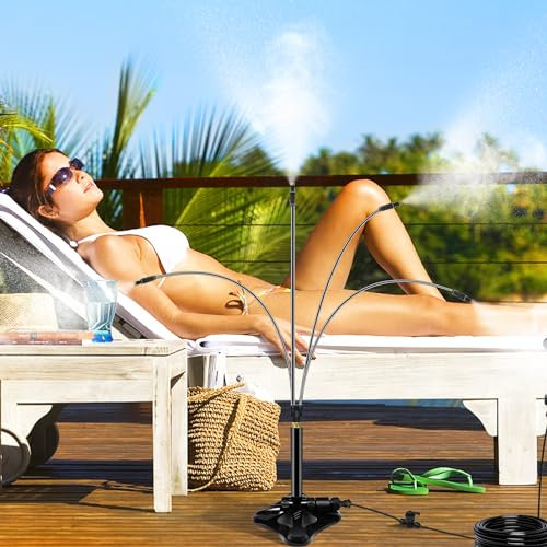 Tivddikun Sistema di raffreddamento a nebbia in piedi, supporto flessibile con tubo da 8 m per patio esterno, nebbia portatile per barbecue all'aperto, piscina, raffreddamento animali domestici,