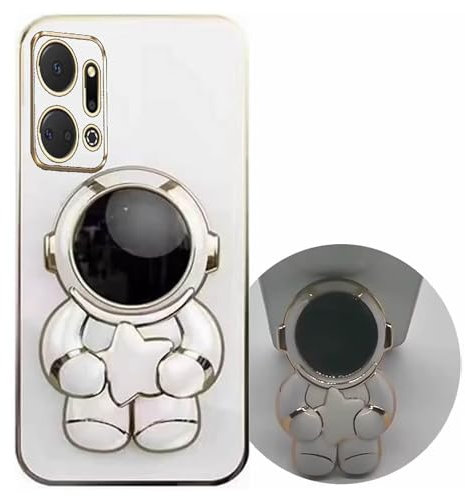Nadoli pour Honor X7A Étoile Astronaute Invisible Béquille Coque,Ultra Mince Placage Astronaute Pliant Supporter Antichocs Silicone Flexible Coque Housse Étui de Potection