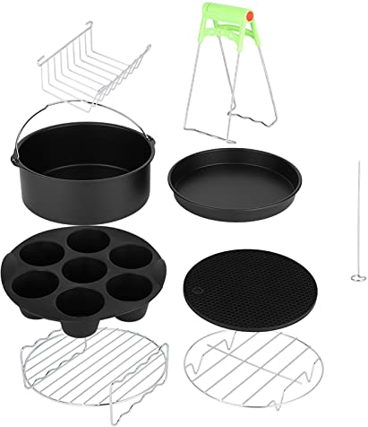 Air Fryer Fryer Accessories Kit 8in 8pcs Set Kit Parts Metal Holder Skewer Rack Cake Grill Rack Bread Rack Dish Folder