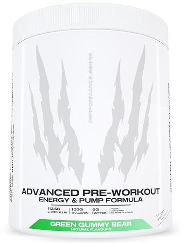 Pre Workout Booster mit L-Arginin und 5 weiteren Key Active Zutaten, 25 Portionen, 200mg Koffein, 400g (Green Gummy Bear) Aceus Nutrition ®