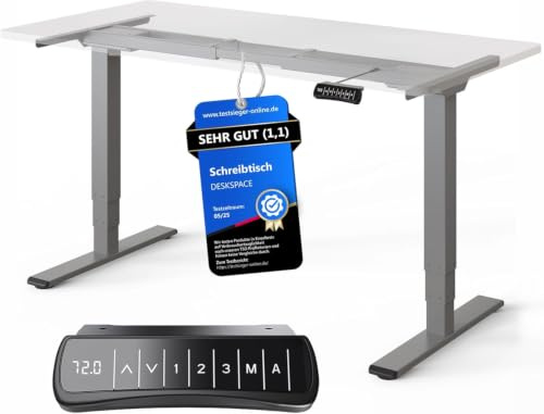 DESKSPACE PRO Plus Höhenverstellbarer Schreibtisch Gestell (elektrisch) | Dual-Motor, Kollisionsschutz, Memory Funktion, USB-Anschluss, Schreibtischgestell Höhenverstellbar, Tischgestell (Grau)