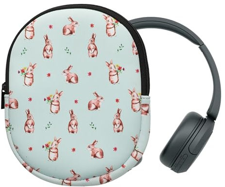 kwmobile Housse Compatible avec Sony WH-CH520 / WH-CH510 / MDR-ZX110 étui - Housse de Protection Souple en néoprène pour Casque Audio 21,5 x 16 cm - Blanc-Marron-Vert Gris