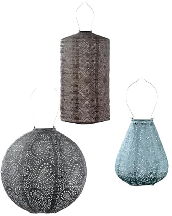 LUMIZ Solarlaterne - für Außen - Bramdean - 3 Stücke - Gartenbeleuchtung - Solarlampen - Gartendeko - 30cm - Taupe/Grau/Schwarz