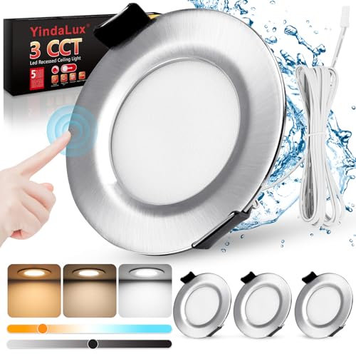 YindaLux LED Einbaustrahler 12V Touch-Control Warmweiß Neutralweiß Kaltweiß LED Spot Dimmbar 3W IP44 Einbauspots 60mm lochmass Einbauleuchten für Wohnwagen Küche Aluminium Nickel 3er Set