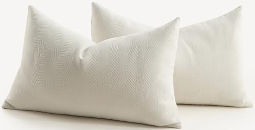 Mandioo 2er Set Kissenbezug 40x60 cm Cremeweiß Chenille Kissenbezüge weich Gemütlich langlebig modern Zierkissenbezug Dekokissen Kissenhülle für Sofa Wohnzimmer Schlafzimmer