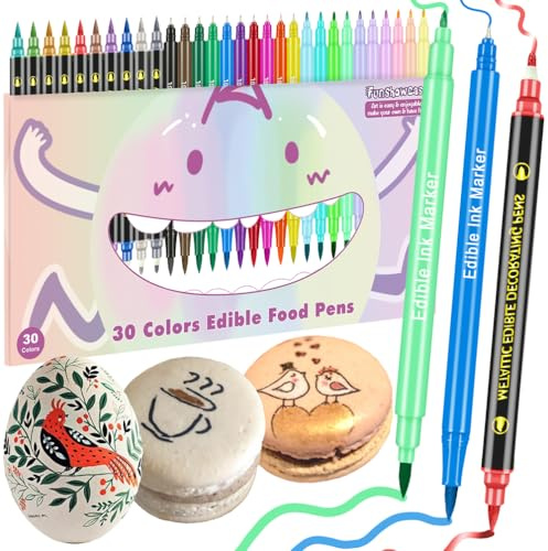FUNSHOWCASE 30 marqueurs comestibles stylos à glaçage pour colorant alimentaire double face