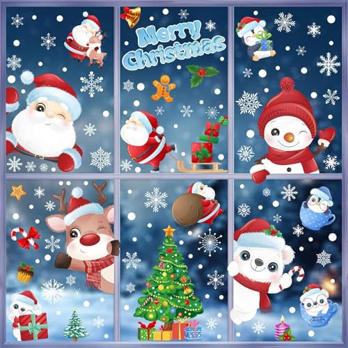 AUGSUN Stickers Noël Fenêtre, 200 Pcs Autocollants Décoration DIY, 9 Feuilles Électrostatiques Réutilisables