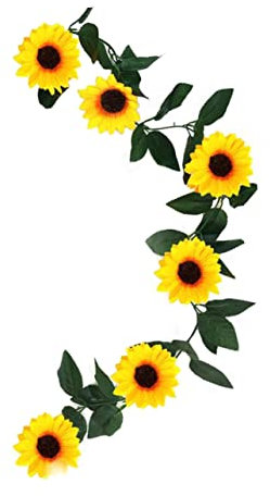 Anneome 1 Stück Sonnenblumengirlande Dekorativer Kranz Rattan Grünes Blatt Girlande Festlicher Wimpel Geburtstag S Für Hochzeiten Heimdekoration