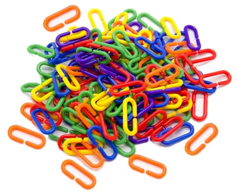 HNGUSNHOP Plastic C-Clips Hooks Chain Links, Rainbow, 100 Pieces | C-Hooks Chain, C-Links, Small Pet Rat Parrot Bird Toy, Cage Parts
